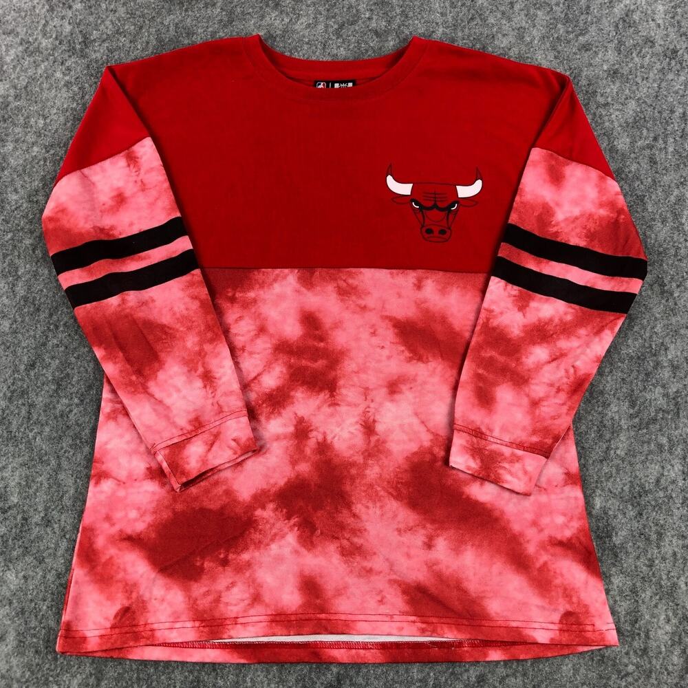 NBA Chicago Bulls Pullover Medium Red Tie-Dye Sweater Long Sleeve Unisex Premium - Picture 2 of 11